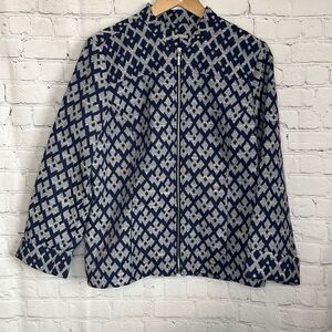 Chico’s Aztec Etchings Kaola Pattern ‎ Zip up Suit Jacket Blazer size 1 8-10